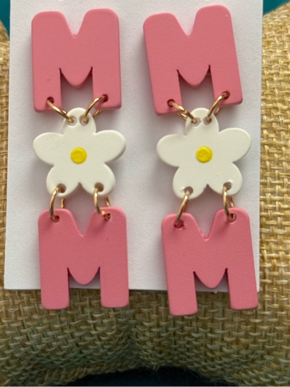 Pink MOM Daisy Dangle Drop Earrings NEW